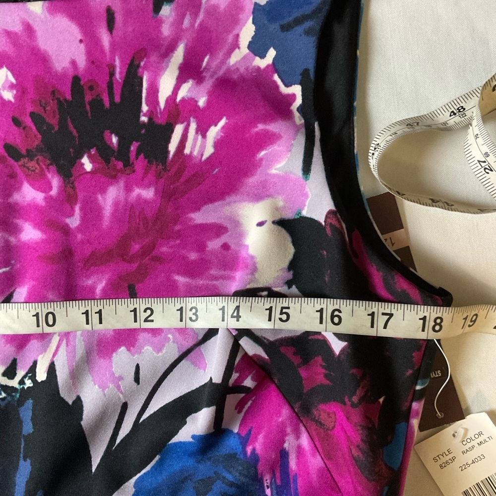 Katherine H Floral Fit & Flare Dress Petite 12 NWT Pink Blue Sleeveless - Picture 4 of 10